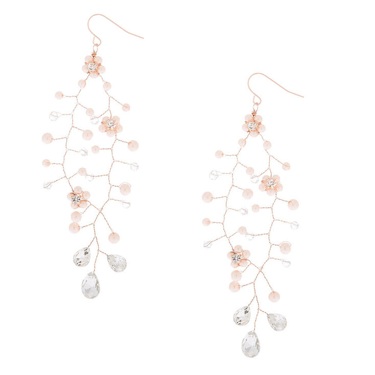 3" Rose Gold Peal Chandelier Vine Drop Earrings,