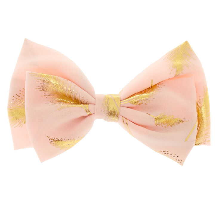 Gold Leaf Bow Hair Clip - Blush Pink,