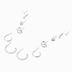 Silver-tone Pearl Stack Earring Set - 6 Pack,