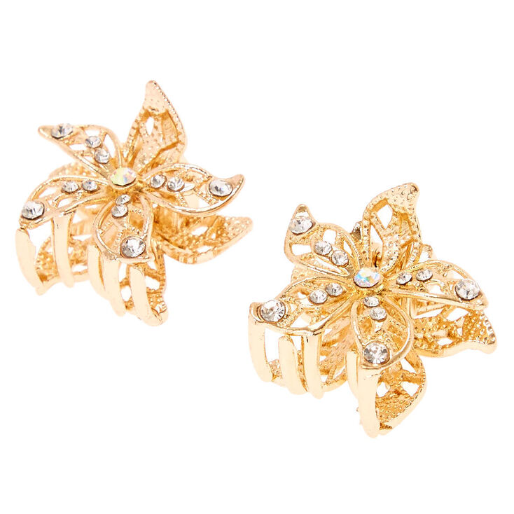 Gold Flower Crystal Hair Claws - 2 Pack,