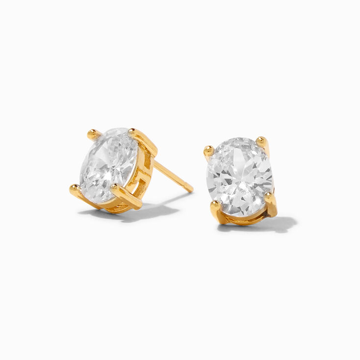 18K Gold Plated 8MM Cubic Zirconia Oval Stud Earrings,