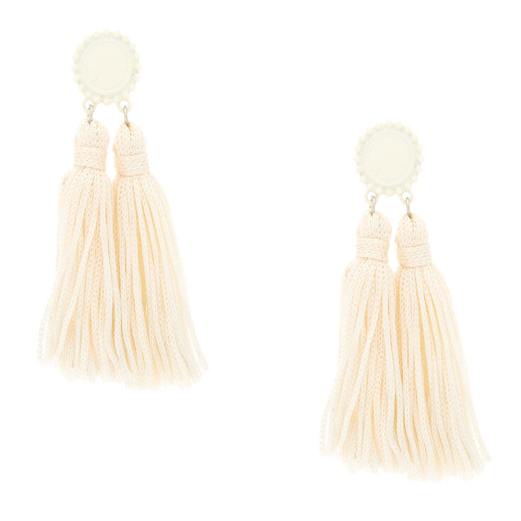 3" Double Tassel Drop Earrings - White,