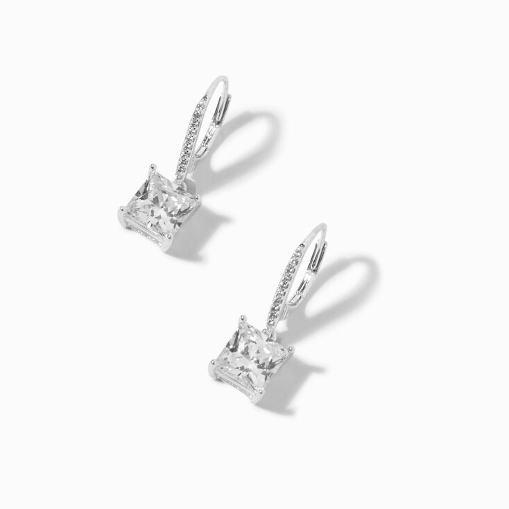 Square Cubic Zirconia Silver Huggie Hoop Earrings,