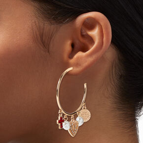 Gold-tone Embellished Charms 40MM Hoop Earrings ,