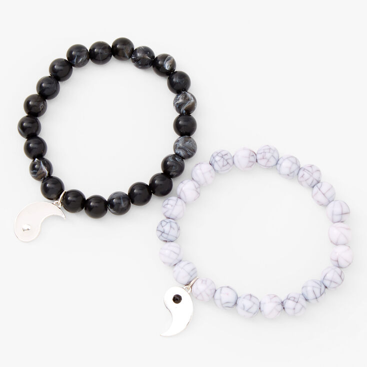 Black and White Marble with White Cat Eye Beaded Bracelet