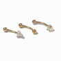 Gold-tone Stainless Steel Cubic Zirconia 16G Tri-Stud Rook Earrings - 3 Pack,