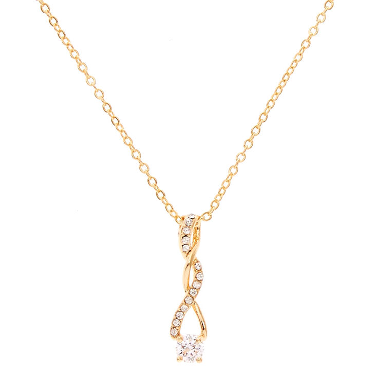 Gold Tone Cubic Zirconia Twisted Pendant Necklace,