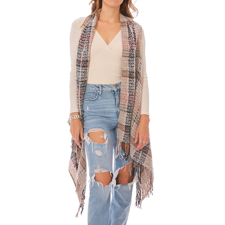 Blush & Gray Plaid Blanket Vest,