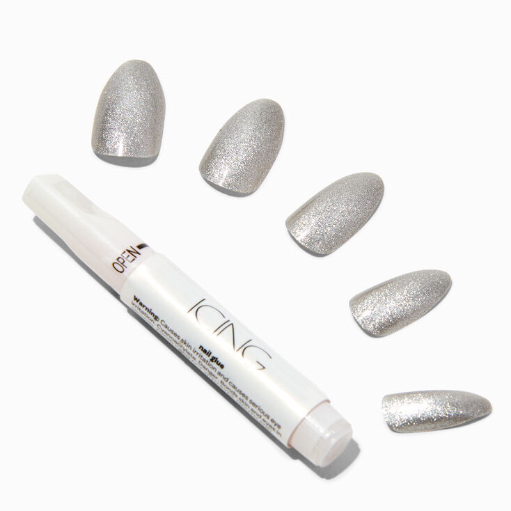 Silver Cat Eye Stiletto Vegan Faux Nail Set - 24 Pack,
