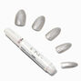 Silver Cat Eye Stiletto Vegan Faux Nail Set - 24 Pack,