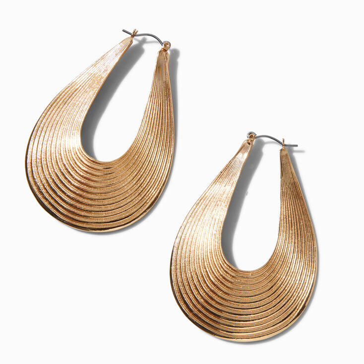 Gold-tone Textured Teardrop 60MM Hoop Earrings,