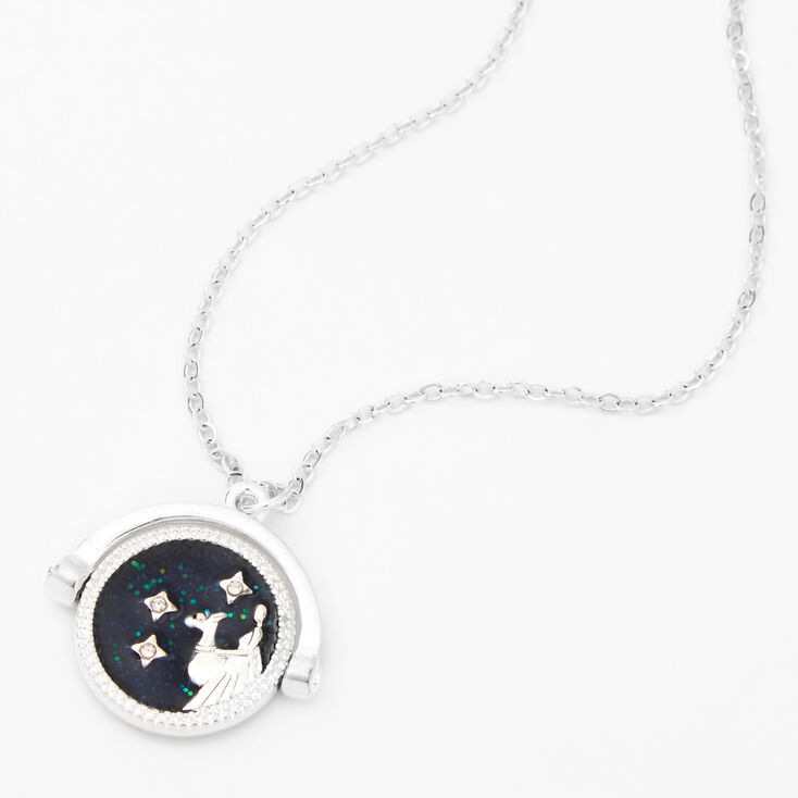 Silver Glow In The Dark Zodiac Spinning Pendant Necklace - Virgo,