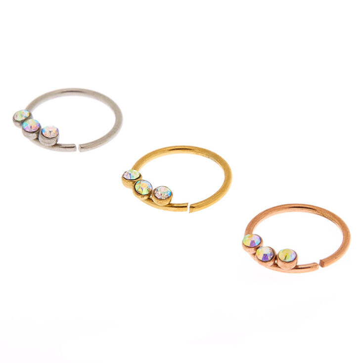 Mixed Metal 20G Stone Nose Rings - 3 Pack,