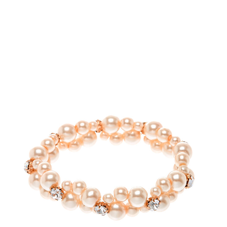 Double Row Faux Blush Pearl Bracelet,