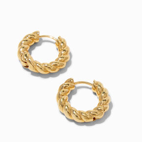 18K Gold Plated 12MM Twisted Clicker Hoop Earrings,