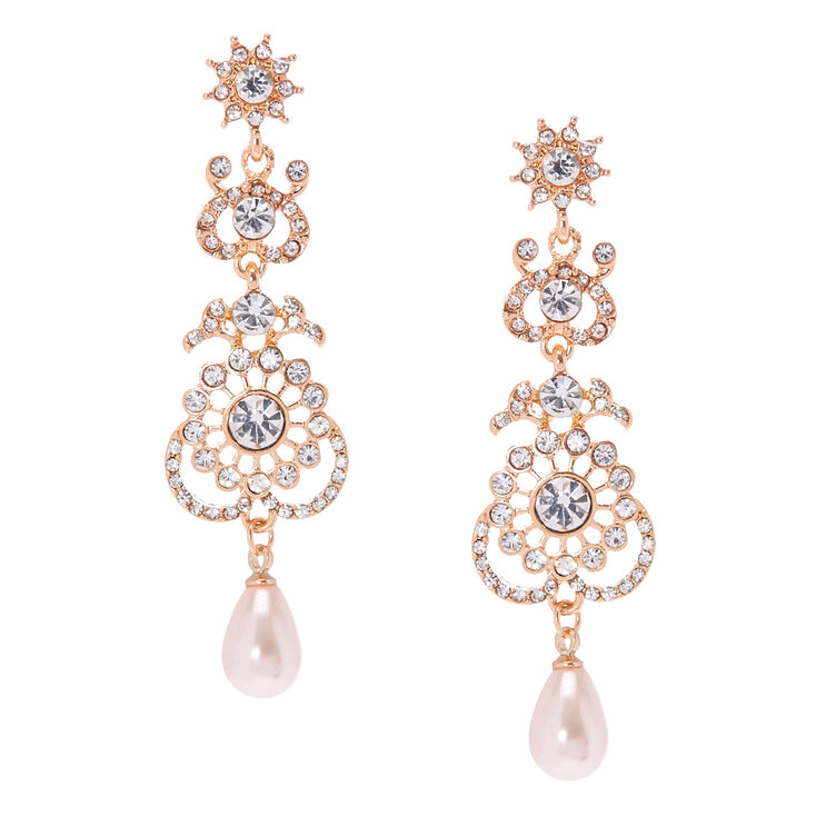 Rose Gold Crystal Filigree Drop Earrings,