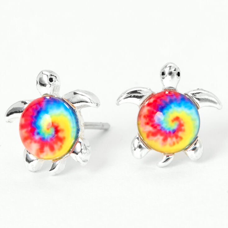 Sterling Silver Tie Dye Turtle Stud Earrings,