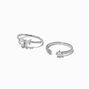 Silver-tone Bow Cubic Zirconia Open-Front Ring Set - 2 Pack,