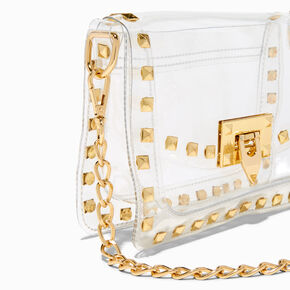 Gold-Studded Clear Flap Crossbody Bag,