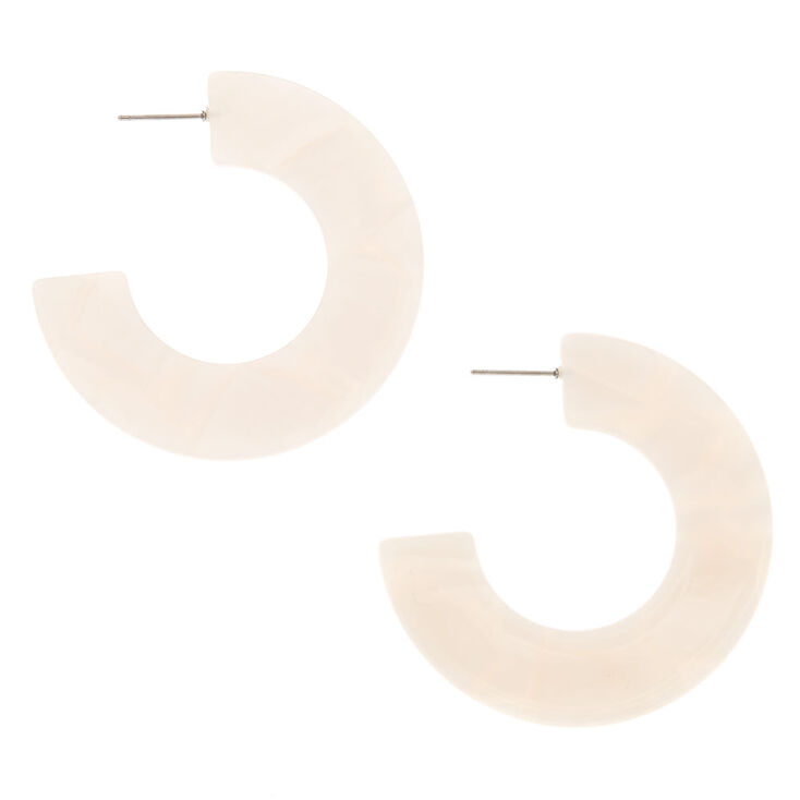 Silver 50MM Resin Hoop Earrings - White,