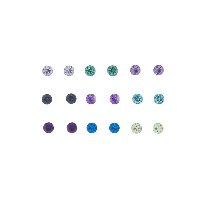 Crystal Stud Earrings - 9 Pack, Multi-colored,