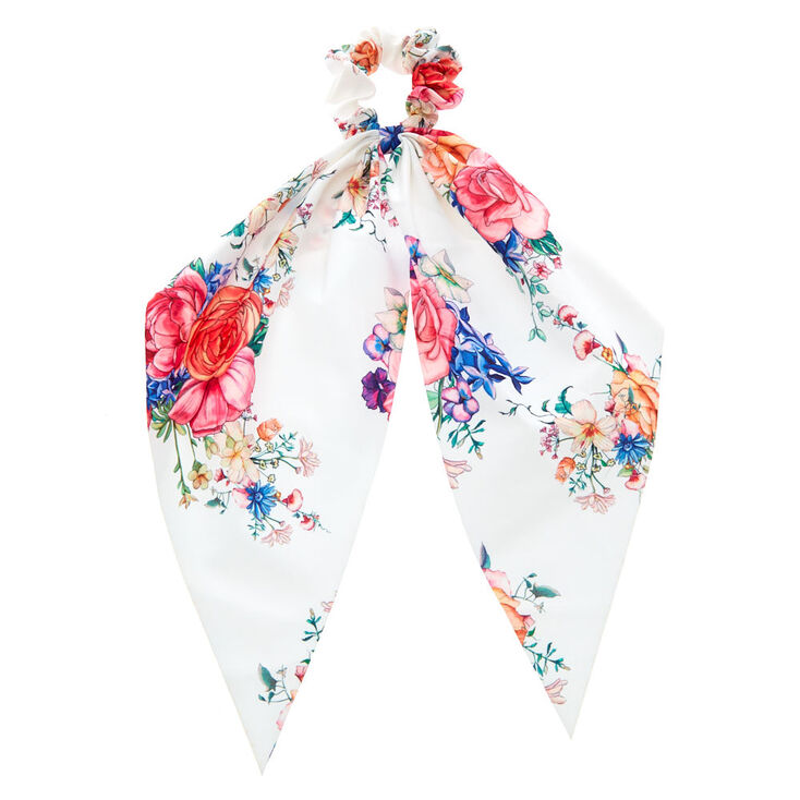 Rose Draped Scarf Hair Scrunchie - White,