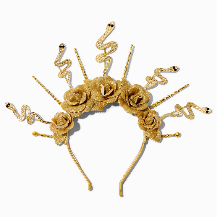 Golden Snakes &amp; Roses Halo Crown Headband,