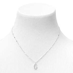 Silver Half Stone Initial Pendant Necklace - G,