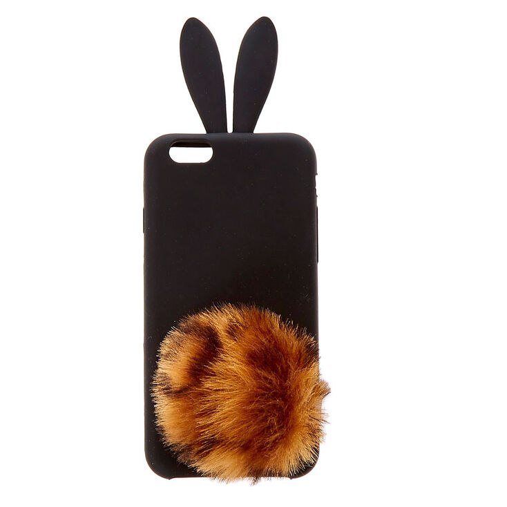 Leopard Pom Silicone Bunny Phone Case,