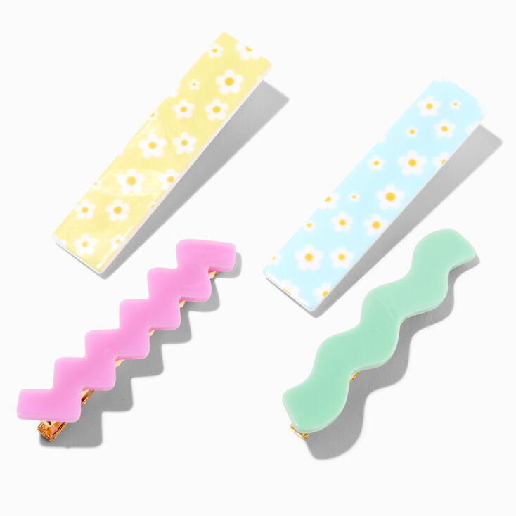 Chunky Daisy &amp; Zig Zag Barrettes &#40;4 Pack&#41;,