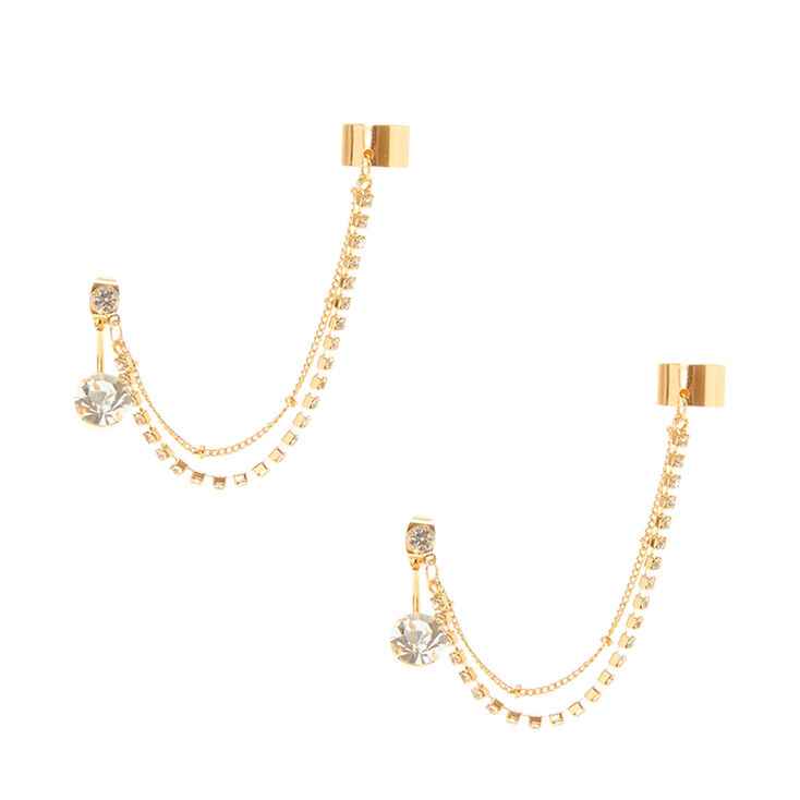 Gold Crystal Chains Front Back Ear Cuff Earrings Icing Us Gold Crystal Chains Front Back Ear Cuff Earrings