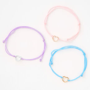 Mixed Metal Heart Pastel Adjustable Cord Bracelets - 3 Pack,