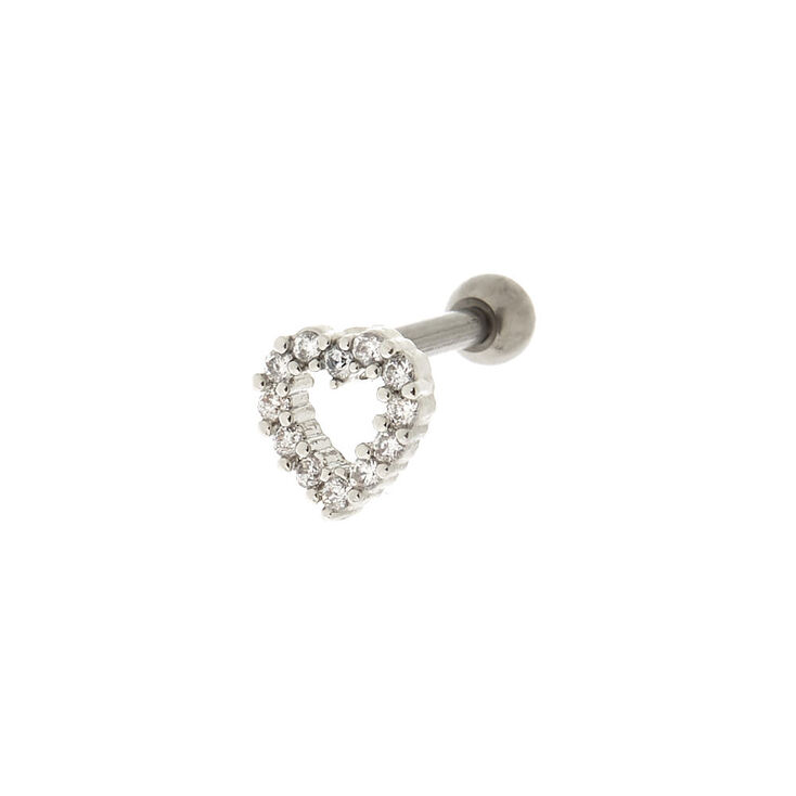 Titanium 14G Stone Heart Cartilage Stud Earring,