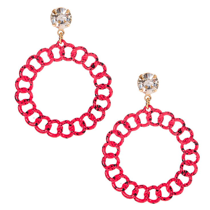 3" Chain Llink Drop Earrings - Pink,
