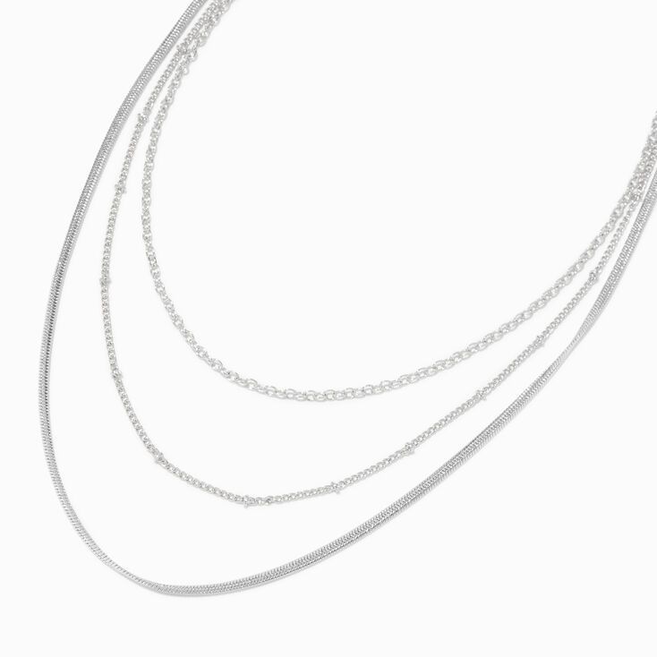 Silver Multi-Strand Mixed Chain Necklace,