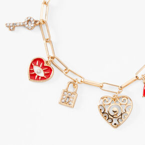 Gold Multi Charm Chain Link Bracelet,