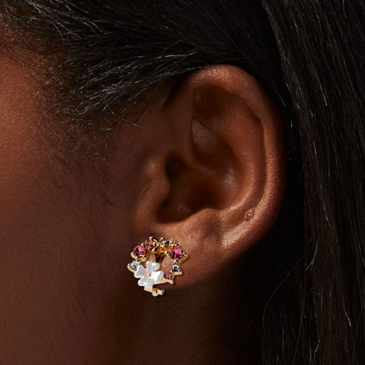 Pink Flower Cluster Clip-On Stud Earrings,