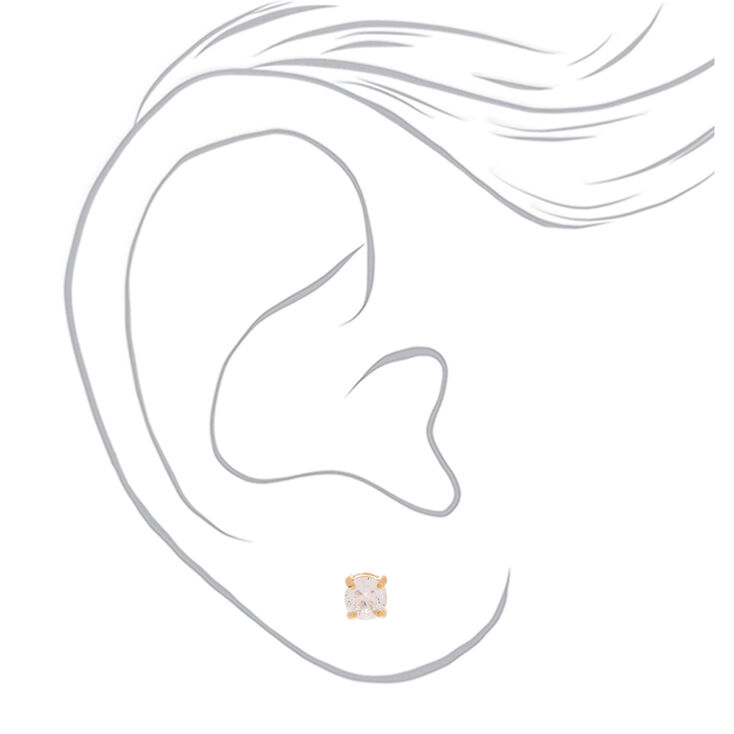 18kt Gold Plated Cubic Zirconia Round Stud Earrings - 5MM,