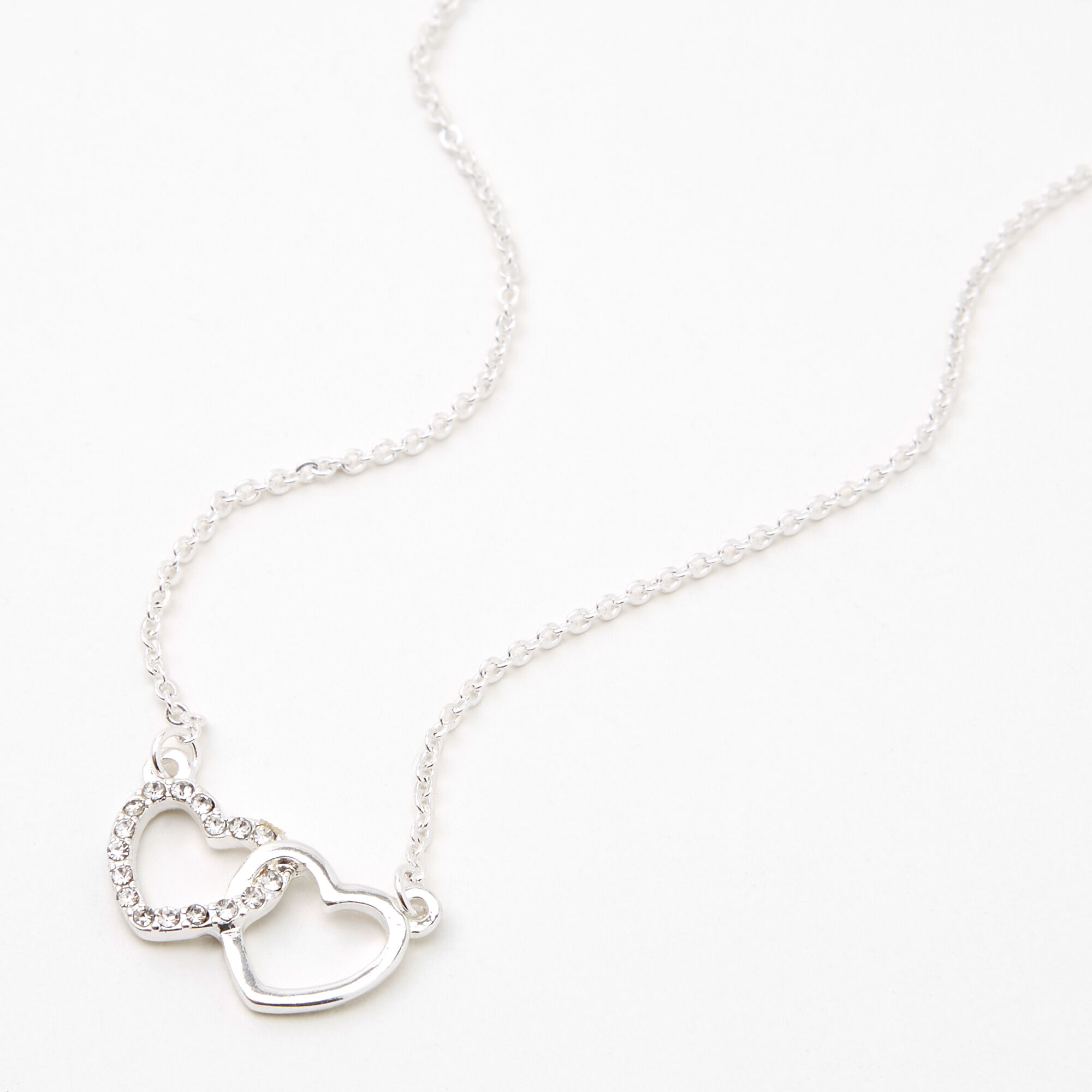 Silver Rhinestone Intertwined Hearts Pendant Necklace Icing US