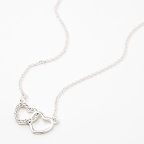 Silver Rhinestone Intertwined Hearts Pendant Necklace,