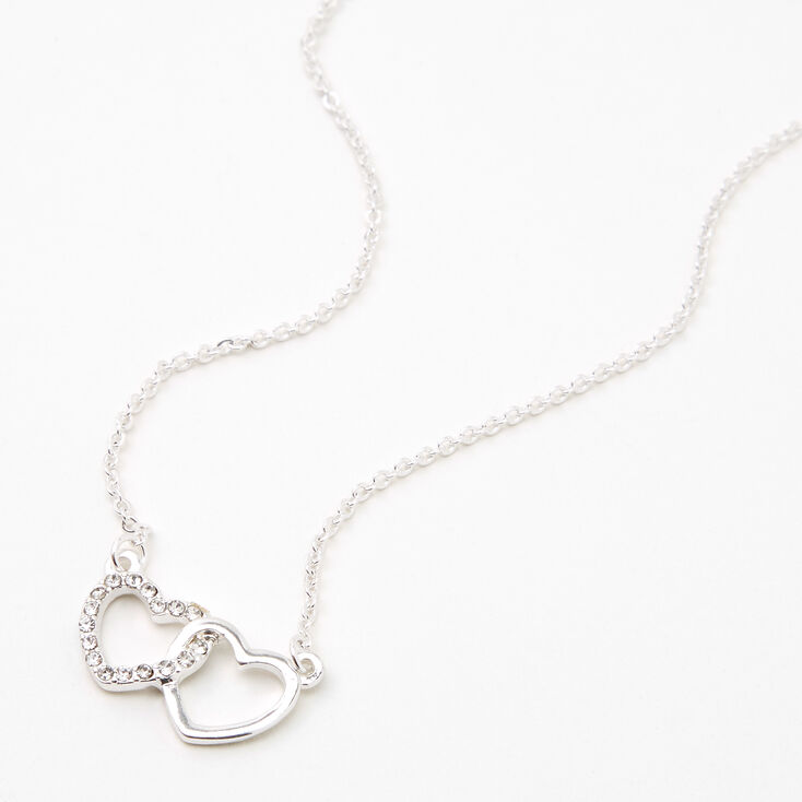 Silver Rhinestone Intertwined Hearts Pendant Necklace,