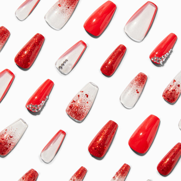 Red Bling Tip Squareletto Vegan Faux Nail Set - 24 Pack,