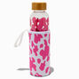 Pink Cow Print Glass Water Bottle with Pouch,