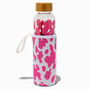 Pink Cow Print Glass Water Bottle with Pouch,