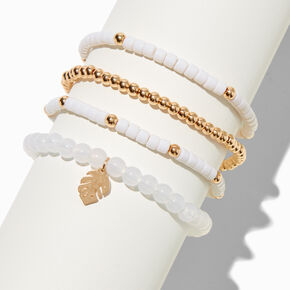 White &amp; Gold-tone Stretch Bracelets - 4 Pack,