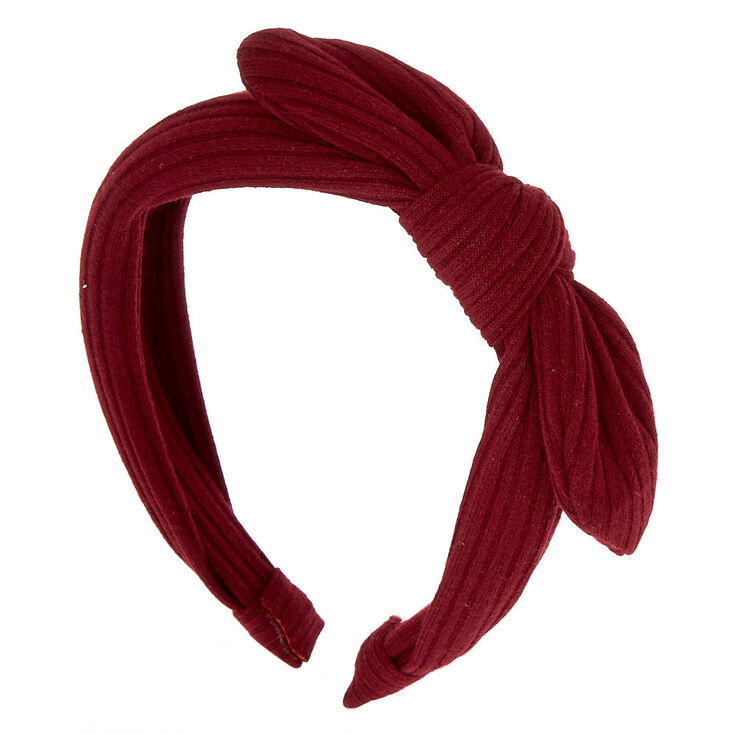 Ribbed Knot Bow Headband - Burgundy,