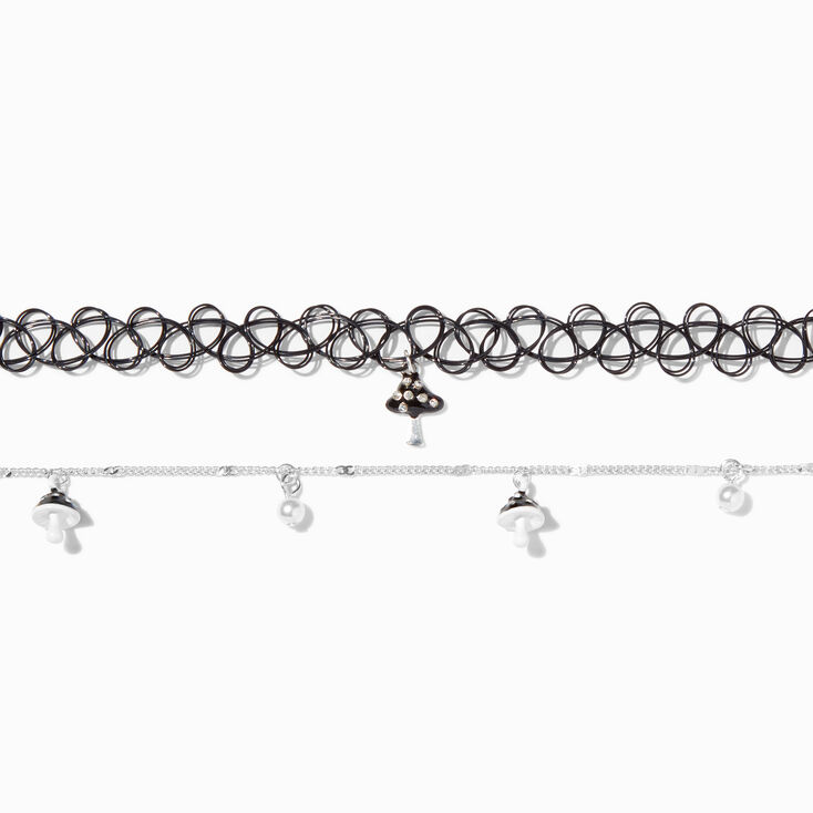 Black Mushroom Tattoo Choker &amp; Charm Necklaces &#40;2 Pack&#41;,