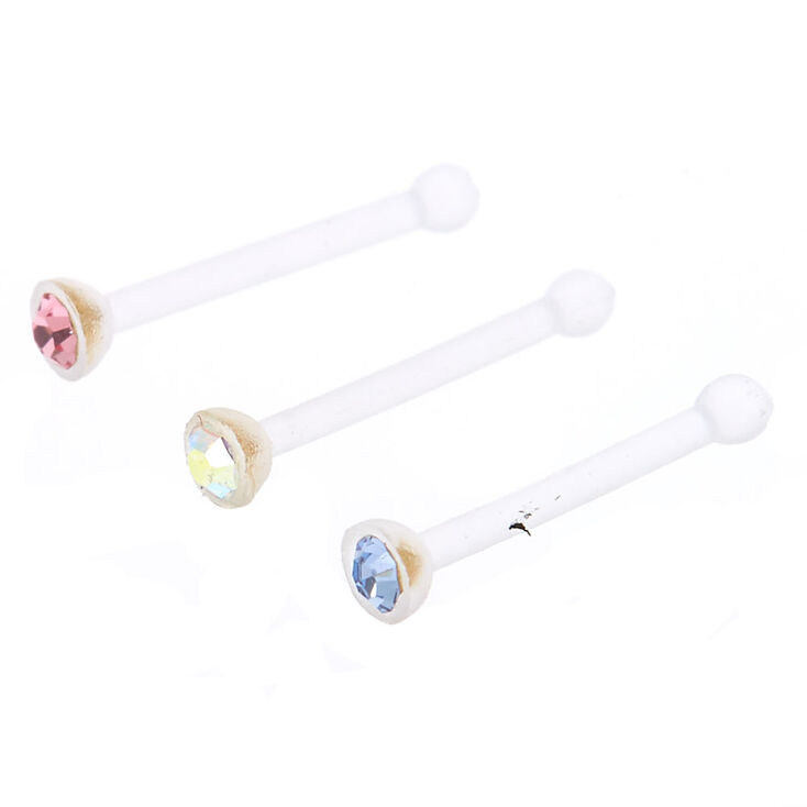 20G Pastel Nose Stud Set - Clear, 3 Pack,