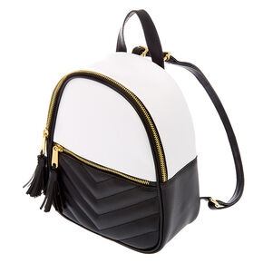 Quilted Chevron Black &amp; White Small Backpack,