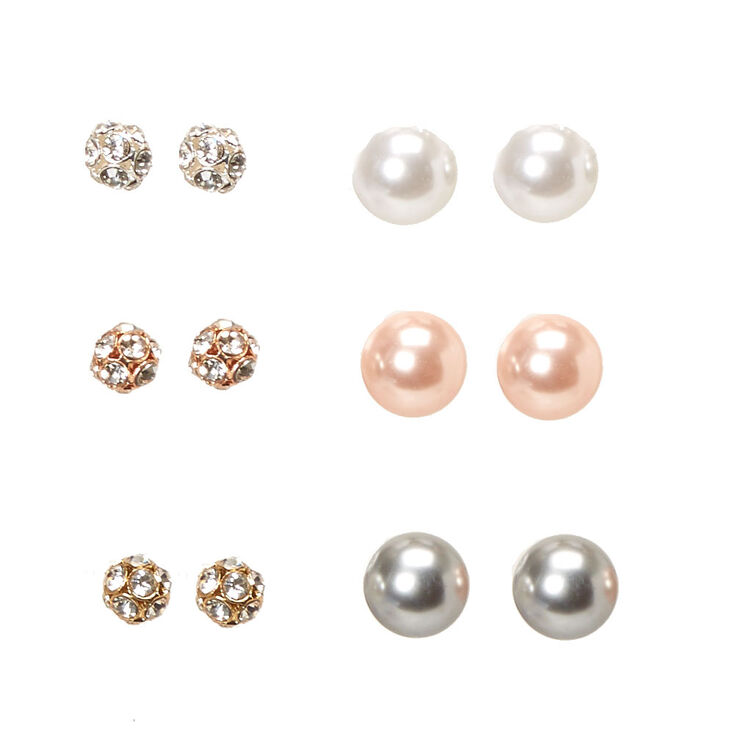 Large Faux Pearl & Fireball Stud Earrings,